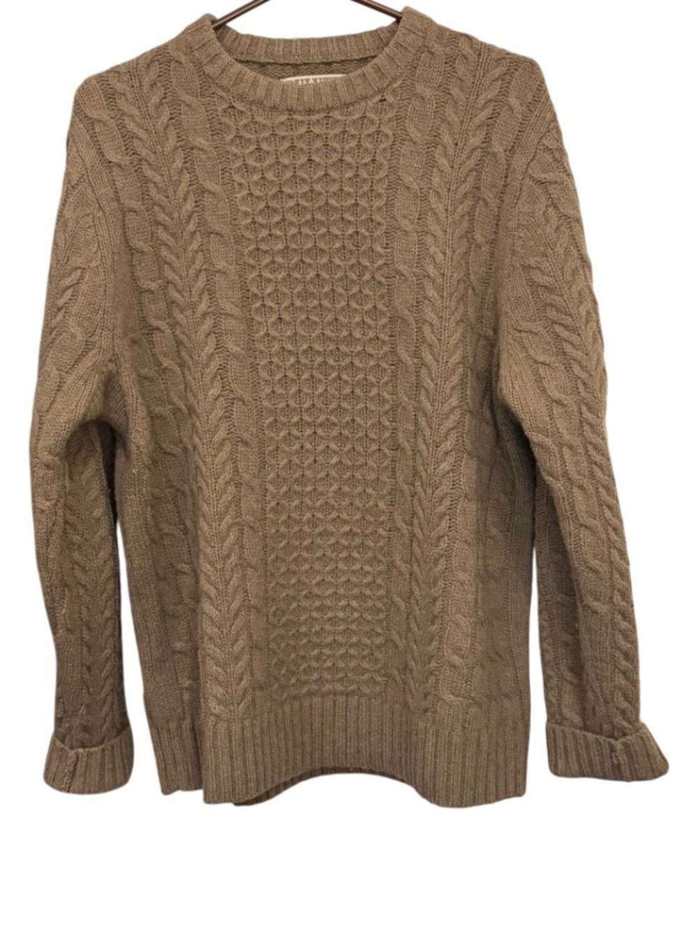 Duluth Trading Co Mens Brown 100% Shetland Wool Cable Knit Sweater‎